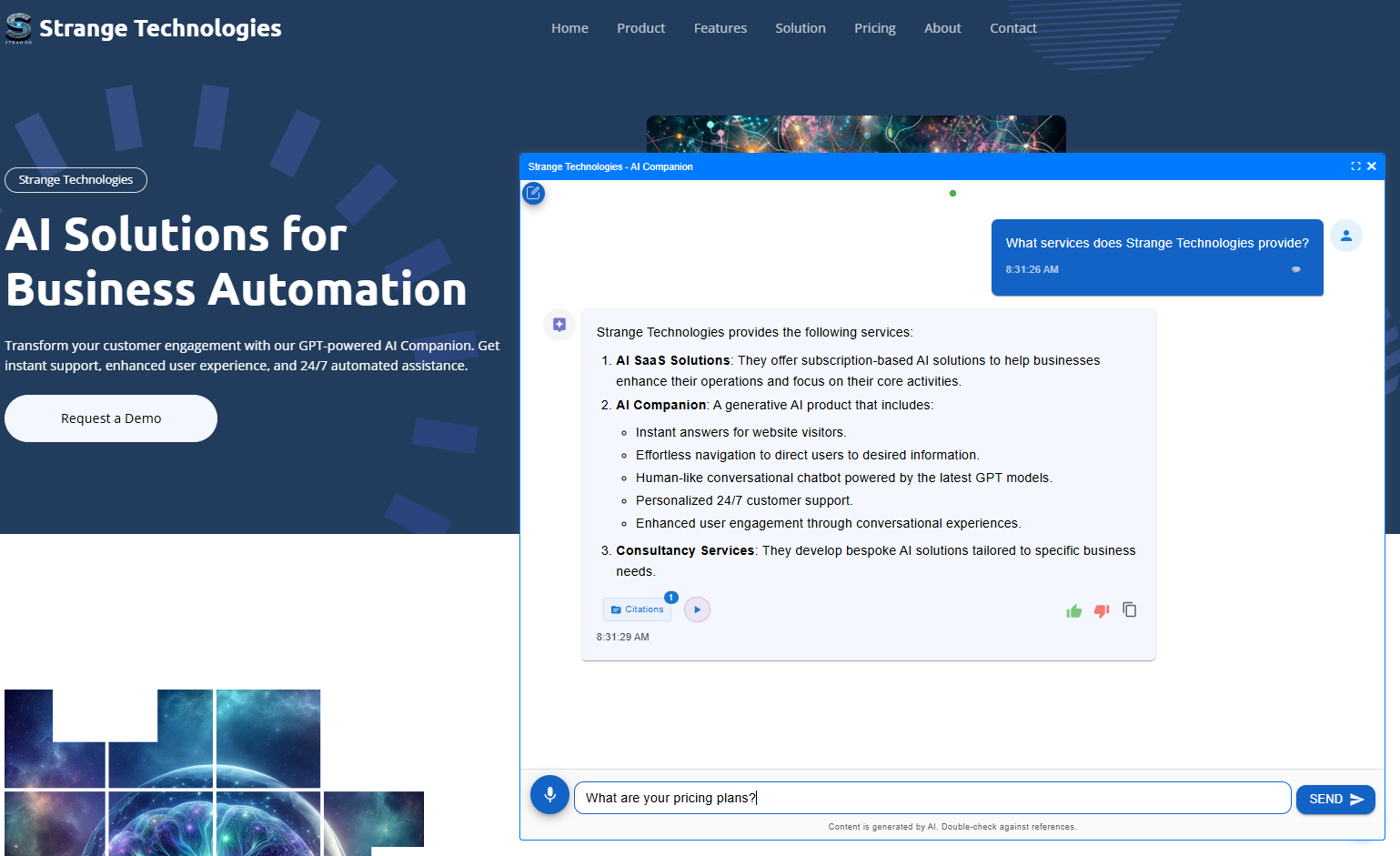 Strange Technologies AI Companion Chat UI